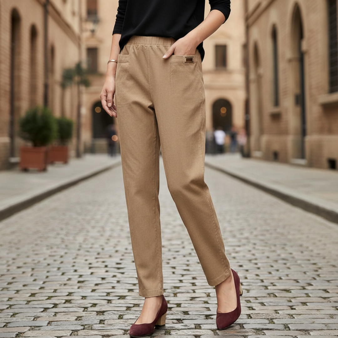 Pantaloni in Cotone e Poliestere con Vita Elasticizzata Donna