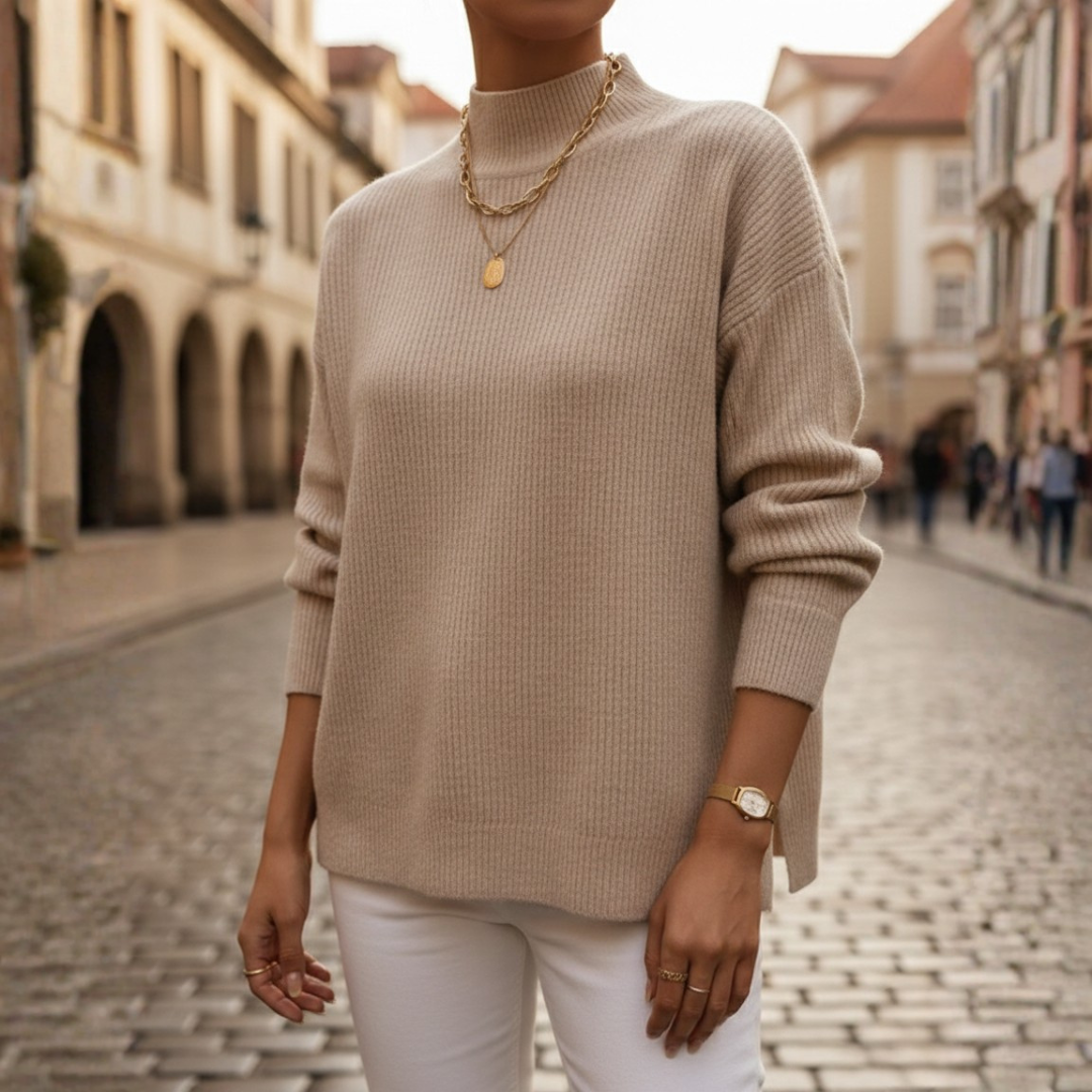 Maglione Donna a Collo Alto Latte