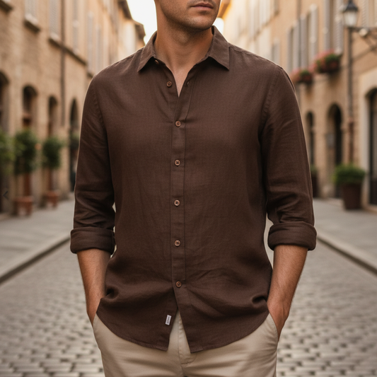 Camicia Uomo Casual Tessuto Misto