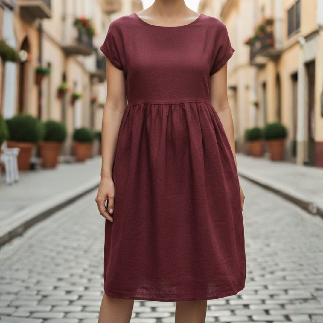 Abito Midi a Balze Maniche Corte Girocollo Donna