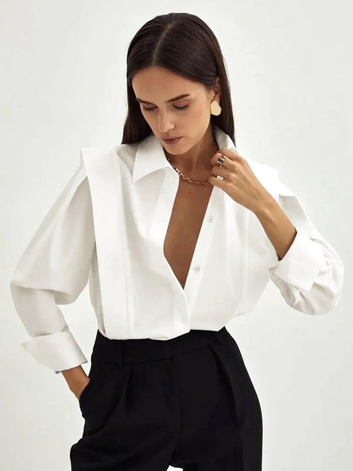 Camicia Donna Cotone con Bottoni Smanicato