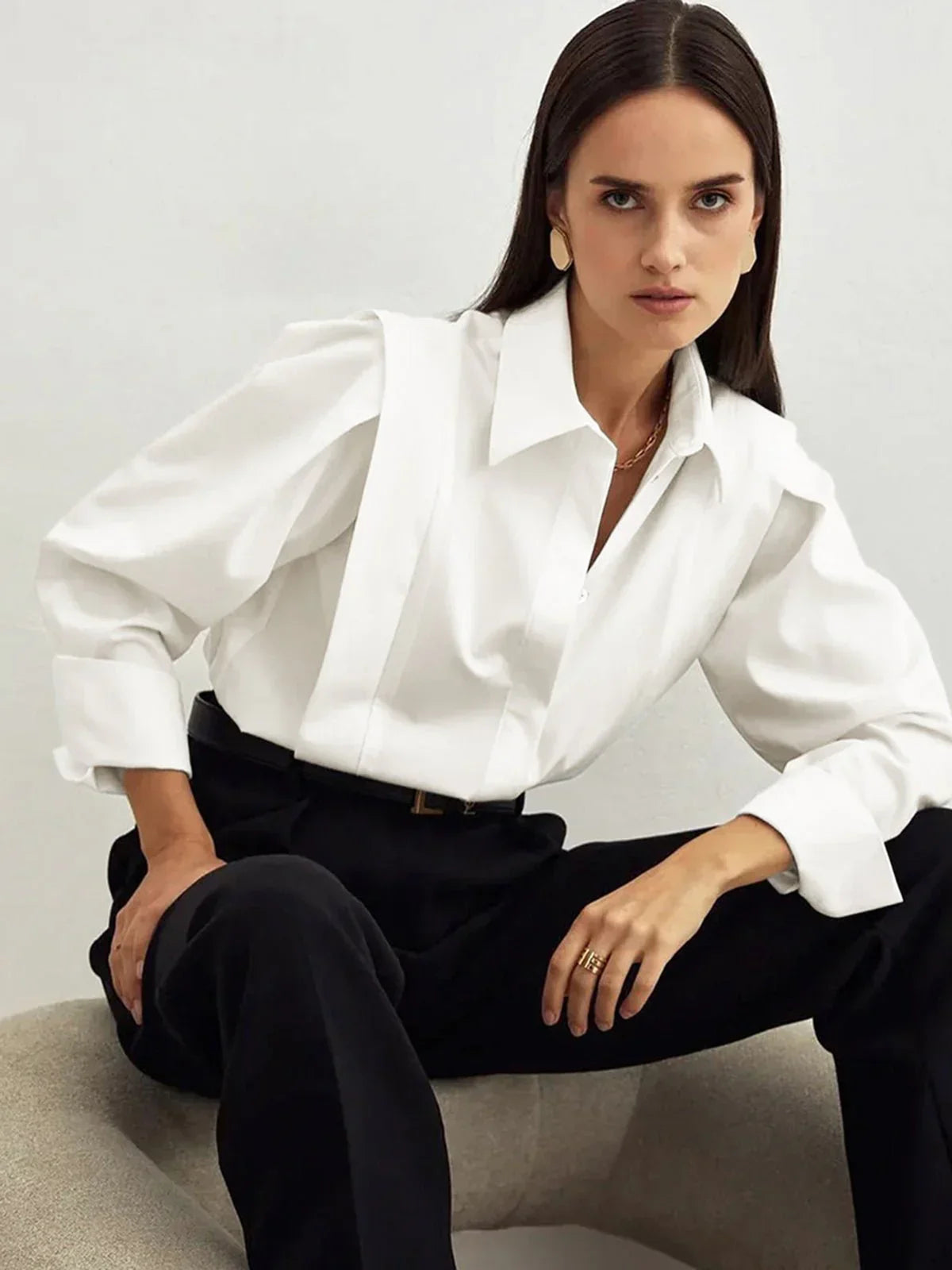 Camicia Donna Cotone con Bottoni Smanicato