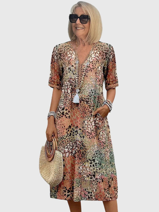 Abito Donna Floreale Midi Smanicato Elegante