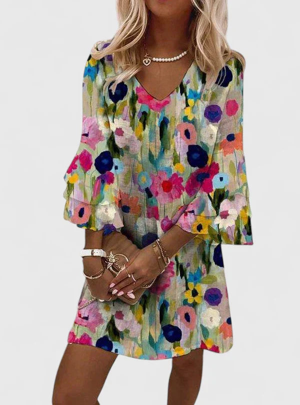 Abito Donna Raso Elegante Smanicato con Scollo a V