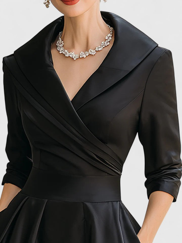 Abito Midi Donna Elegante Velluto Smanicato Manica Lunga – Cerimonia
