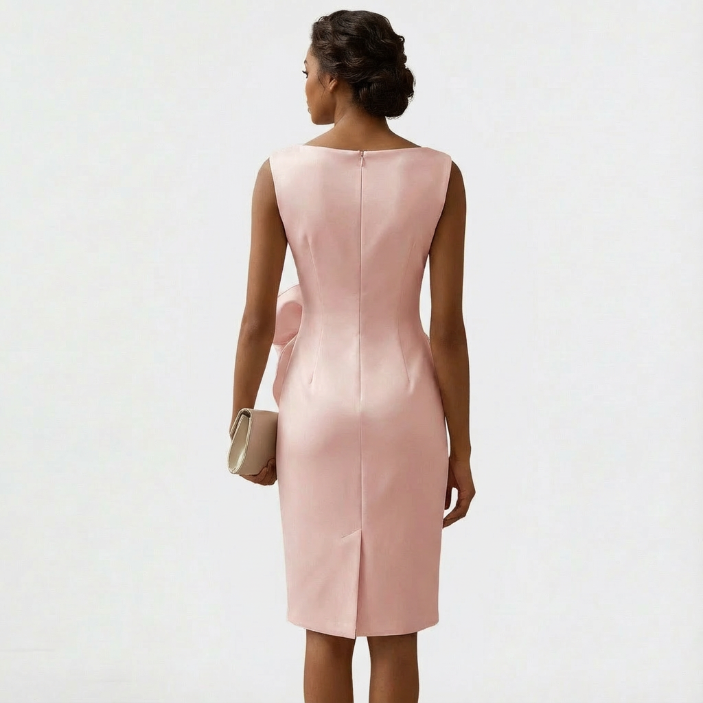 Abito Donna Raso Midi con Fiocco Frontale – Cerimonia