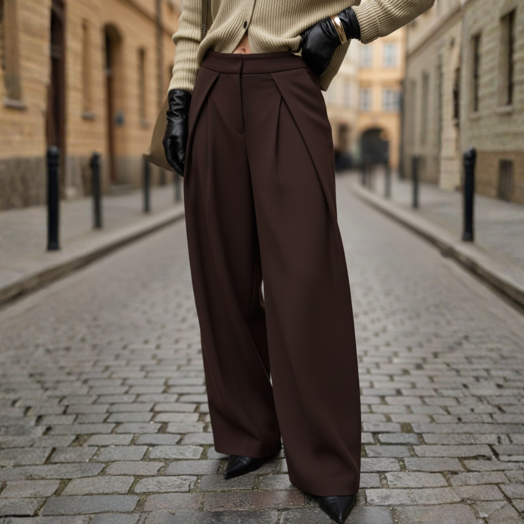 Pantaloni Donna Pleated Fascia Alta Tessuto