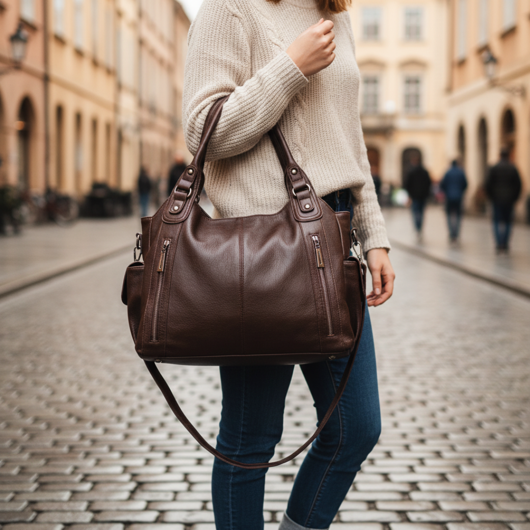 Borsa donna effetto pelle grande a tracolla