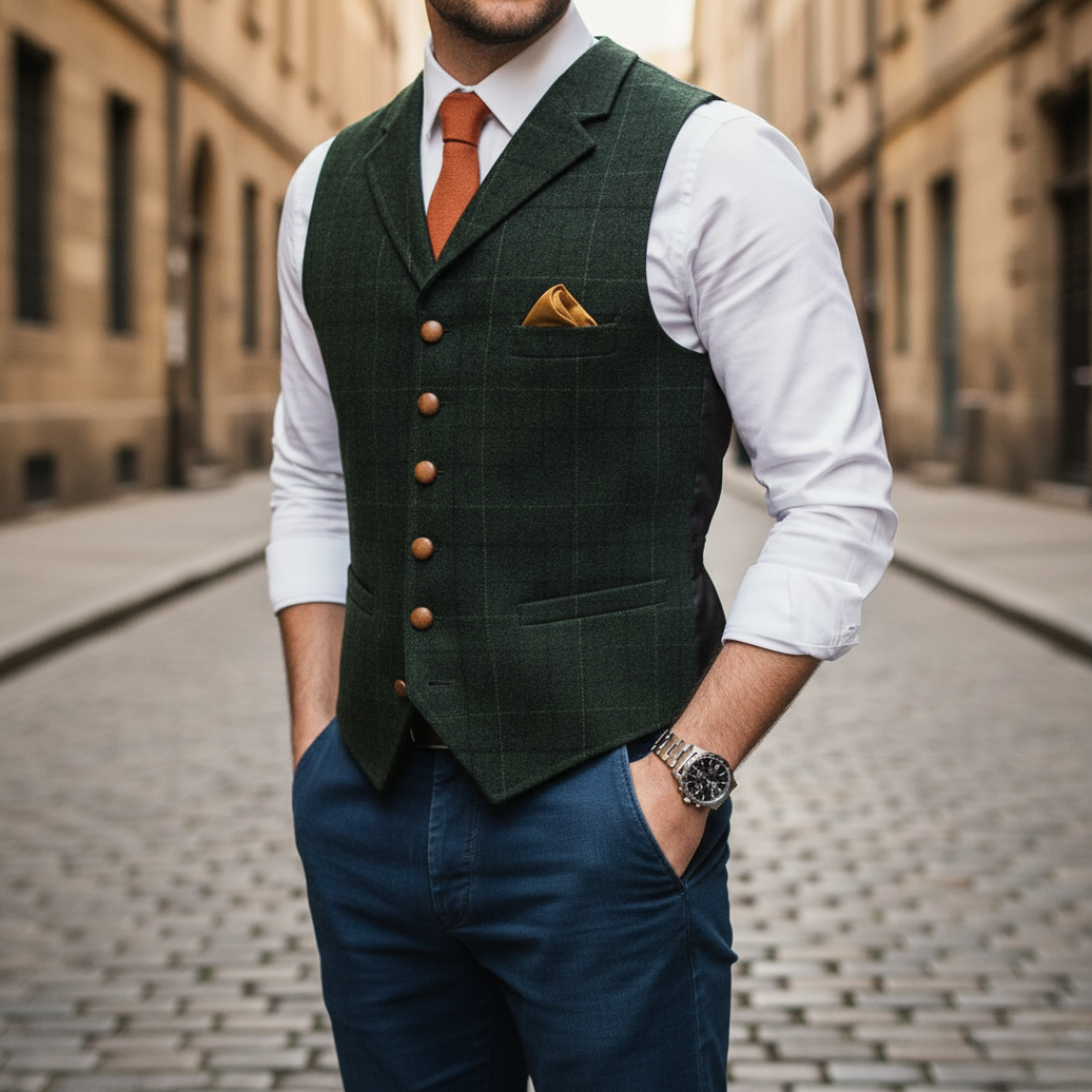Uomo Gilet Monopetto Quadri Elegante