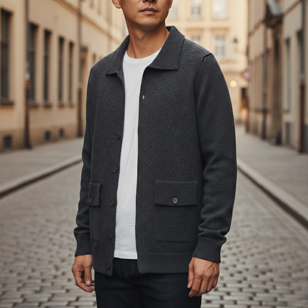 Cardigan in Cashmere a Manica Lunga con Bottoni e Tasche Uomo