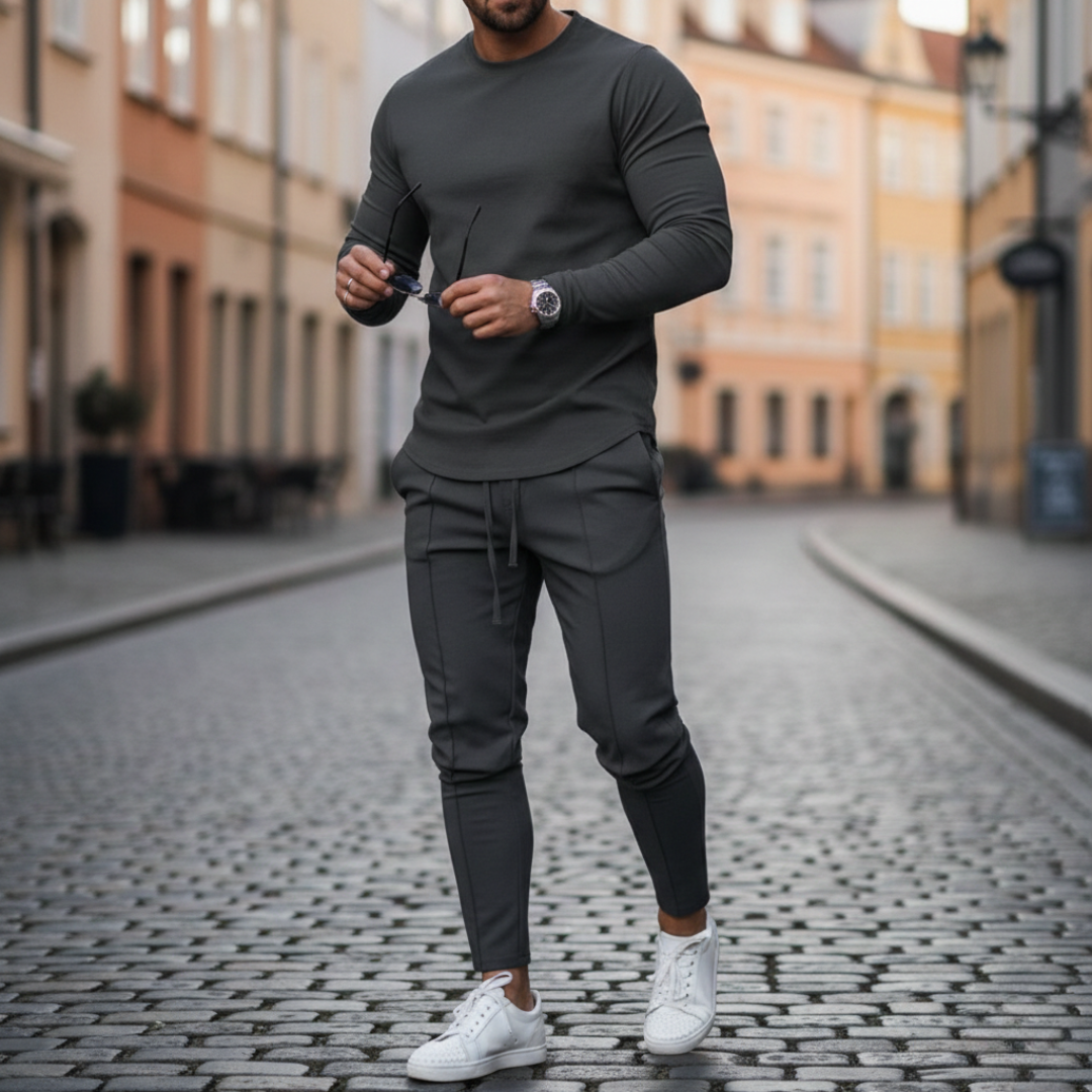 Set Coordinato in Maglia con Pantaloni Slim e Felpa a Girocollo Uomo