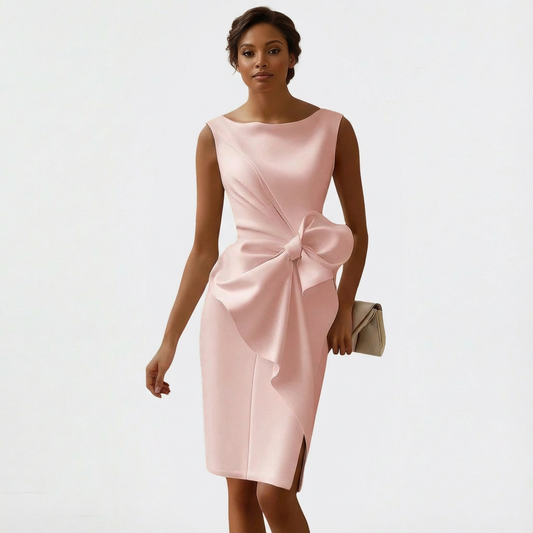 Abito Donna Raso Midi con Fiocco Frontale – Cerimonia