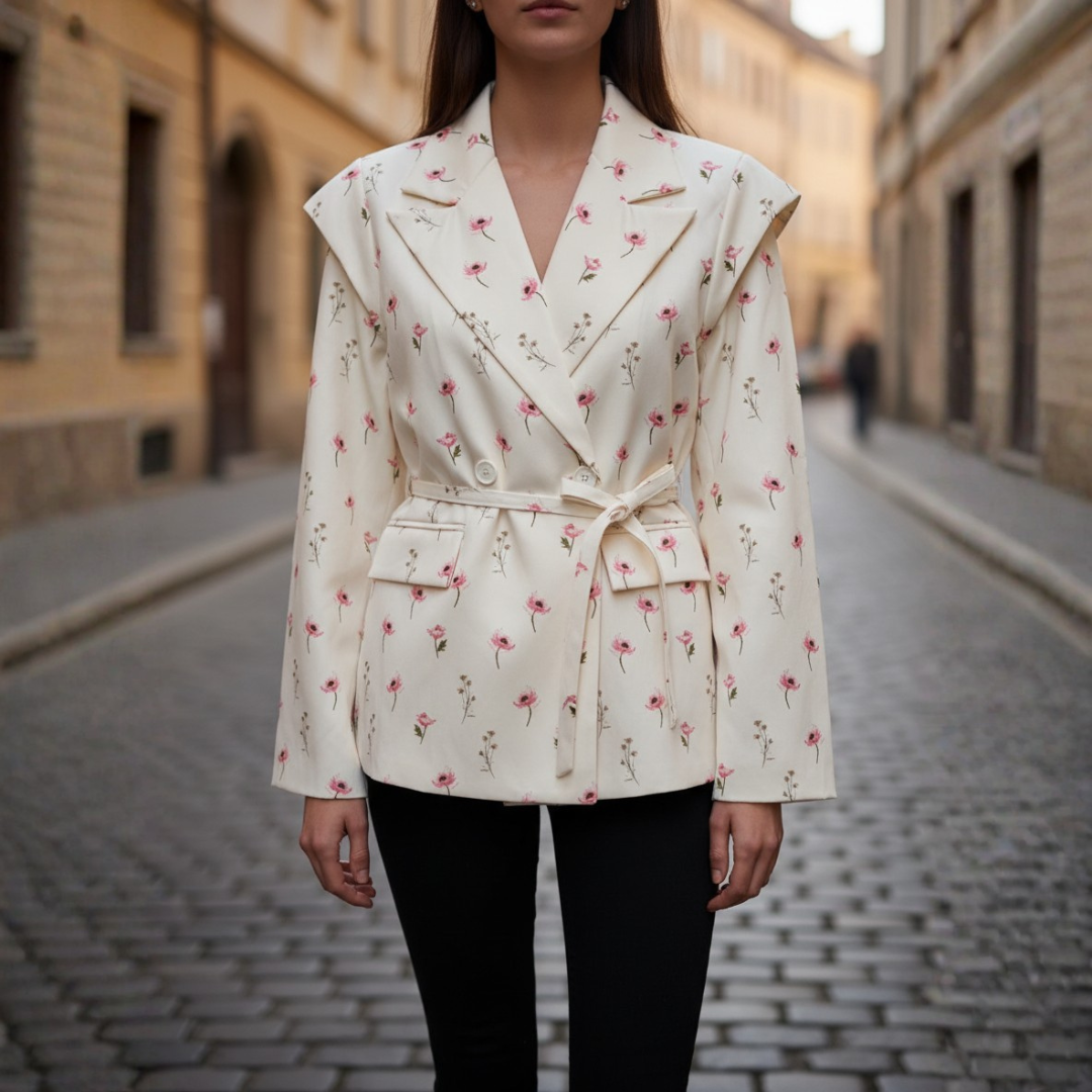 Giacca Blazer Donna con Cintura e Spalle Strutturate