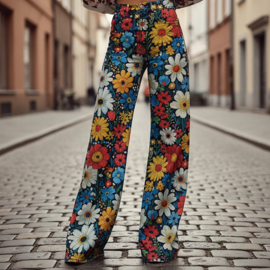 Jeans Donna a Gamba Larga con Lavaggio Sfumato