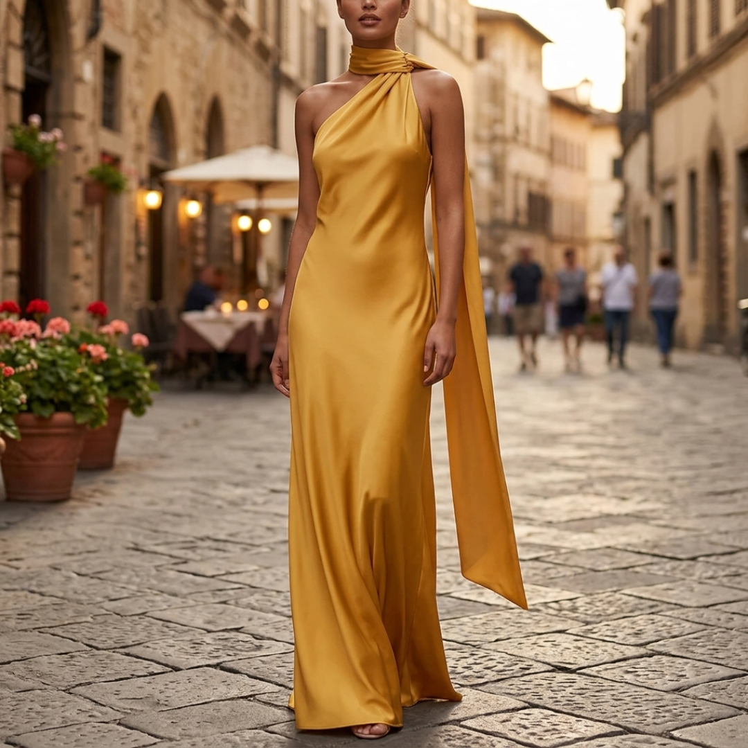 Abito Maxi Donna in Raso con Scollo Americano