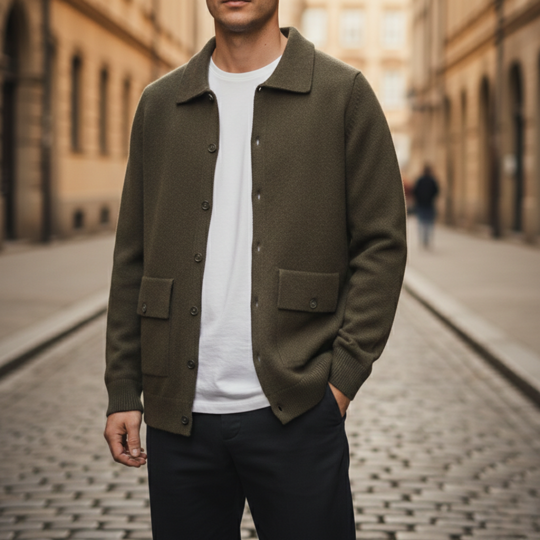 Cardigan in Cashmere a Manica Lunga con Bottoni e Tasche Uomo