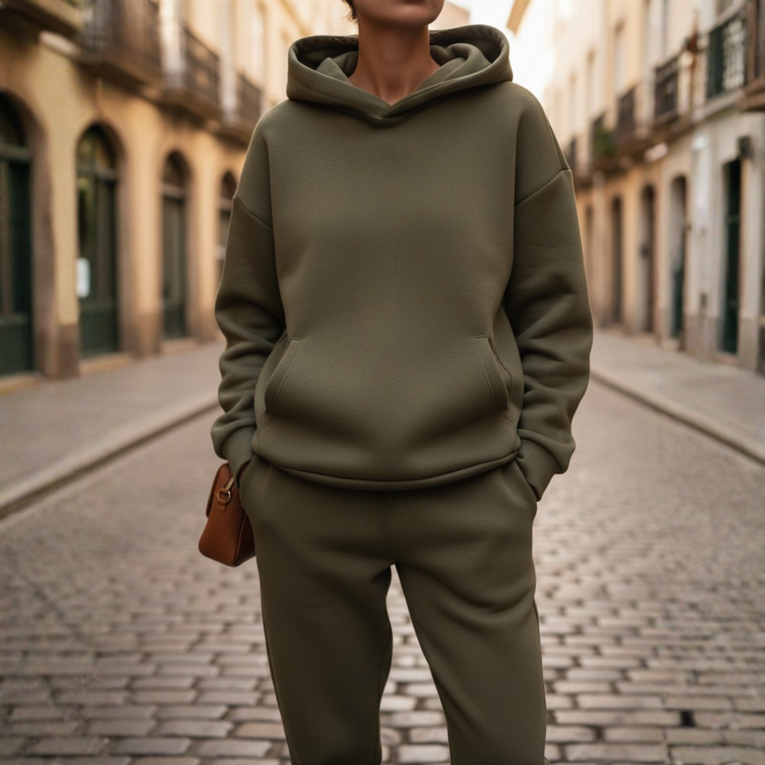 Tuta Donna con Cappuccio Misto Tessuti Elegante Sportiva