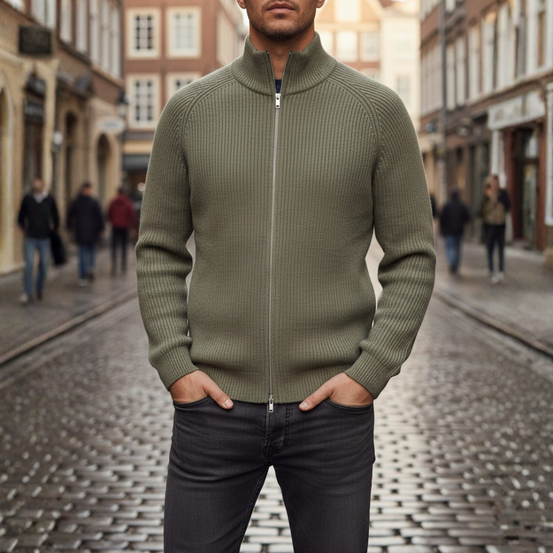 Cardigan Uomo in Filato Morbido con Zip Intera