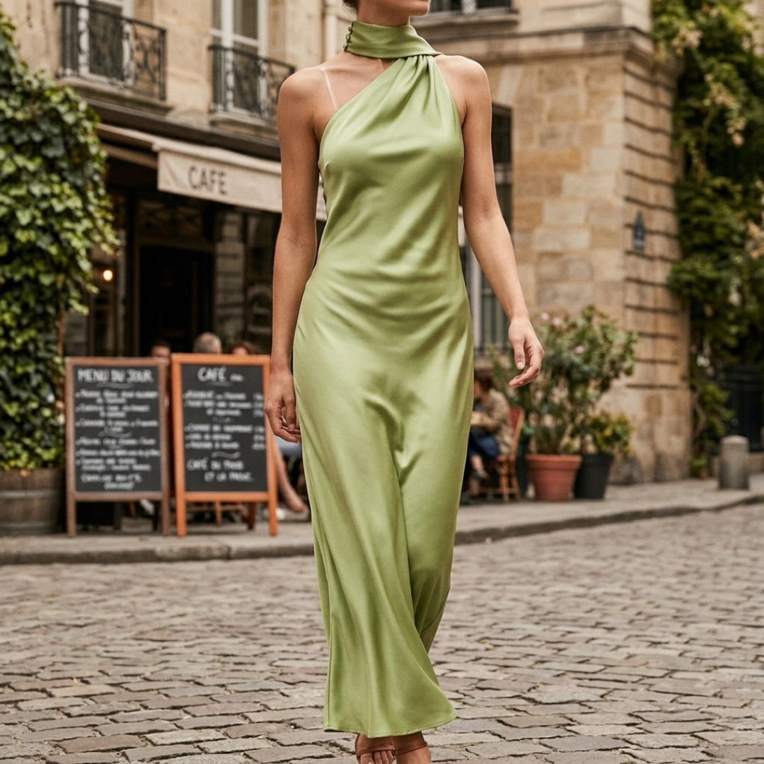 Abito Maxi Donna in Raso con Scollo Americano