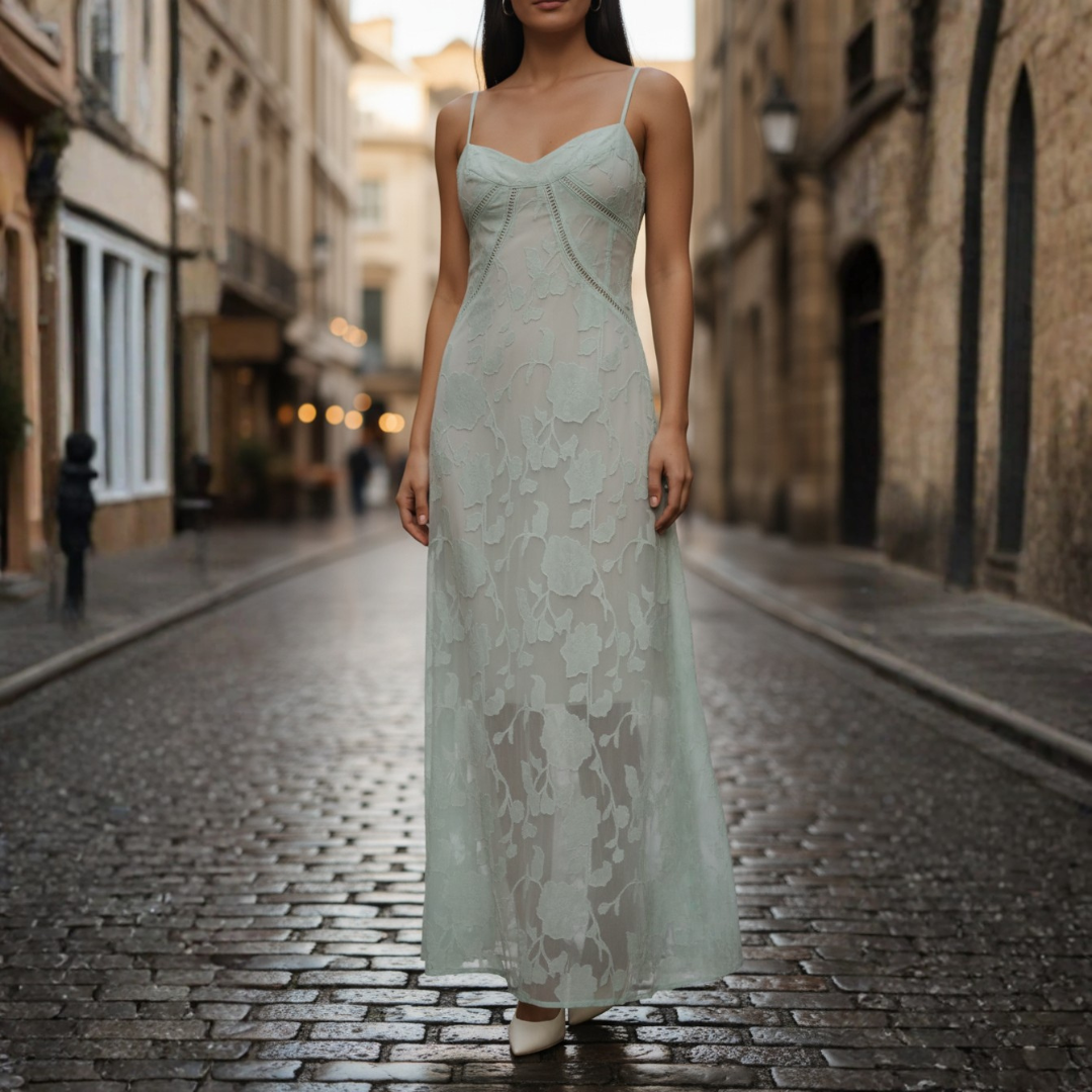 Abito Maxi Donna in Pizzo con Spalline Sottili