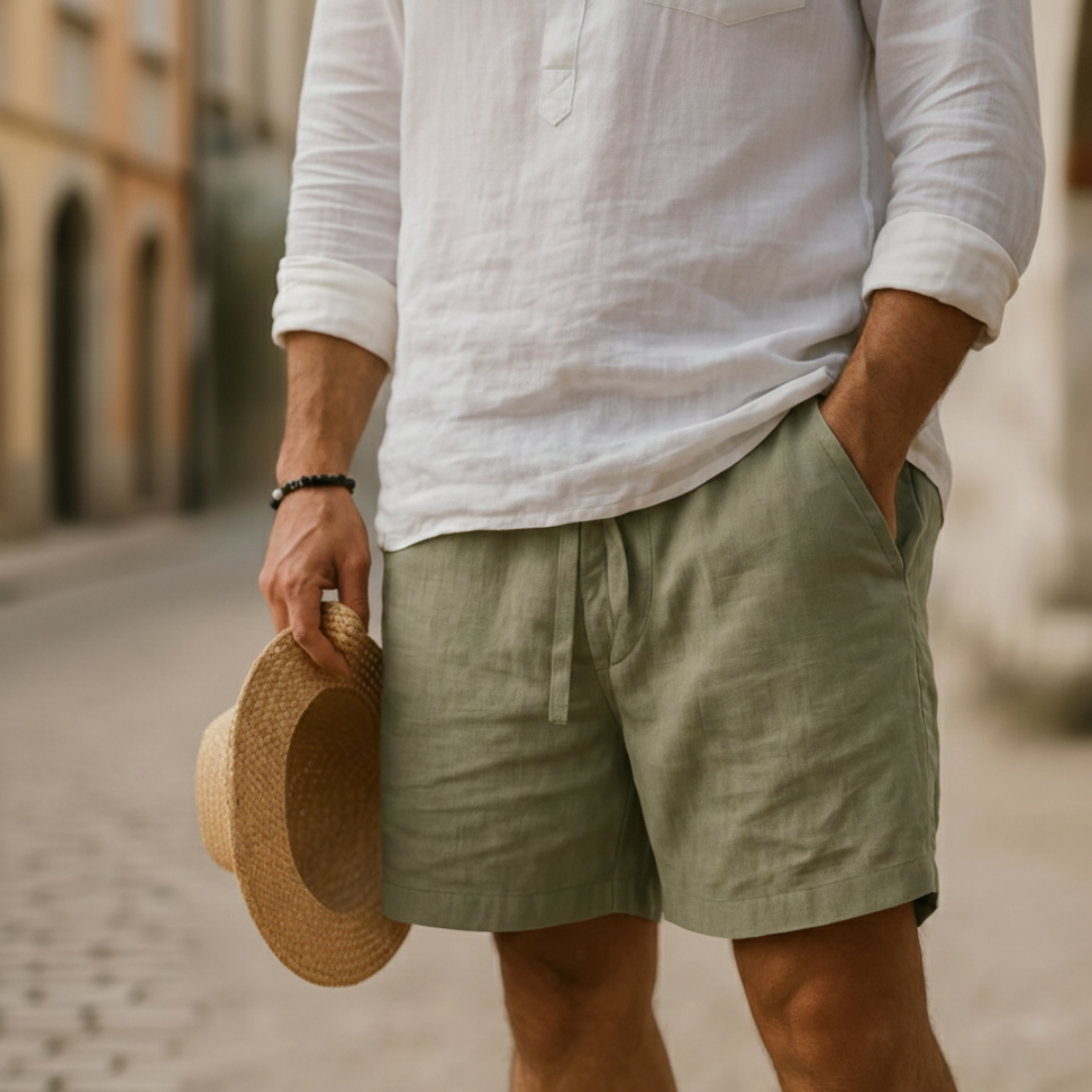 Bermuda Uomo Casual Lino Cotone Elastico Coulisse