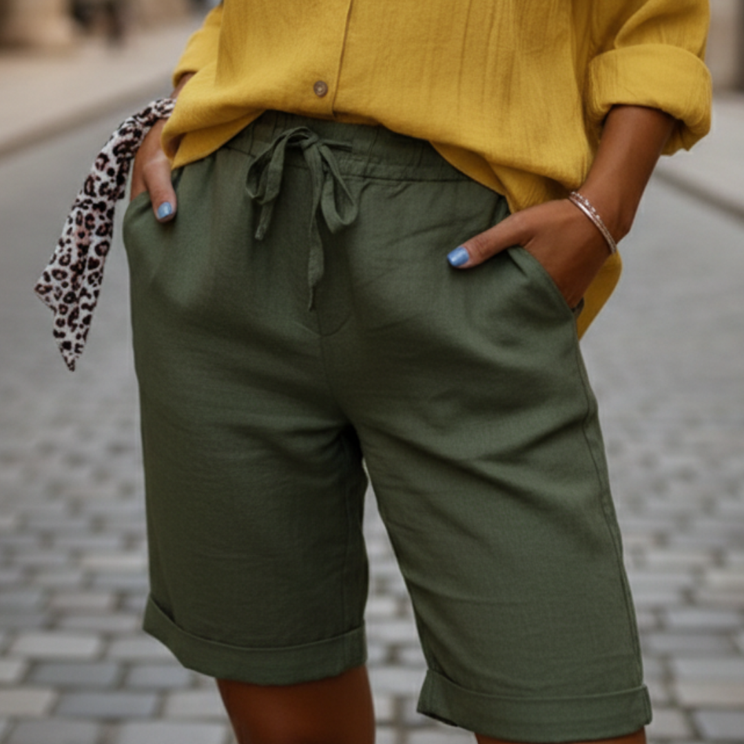 Pantaloncini con Coulisse in Misto Lino Donna