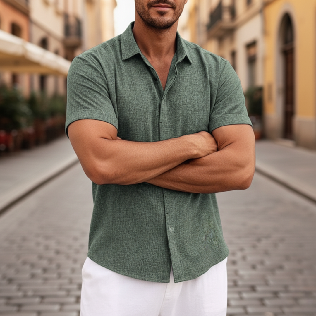 Camicia Uomo Manica Corta Casual Tessuto Misto