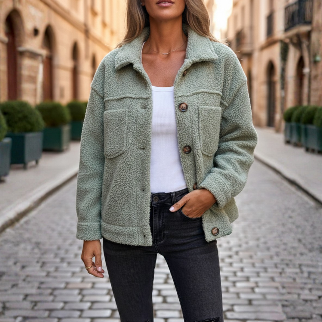 Giacca Autunnale Elegante in Tessuto Teddy Donna