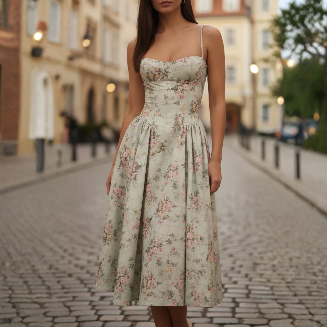 Abito Midi Donna a Tubino con Corpetto a Corsetto