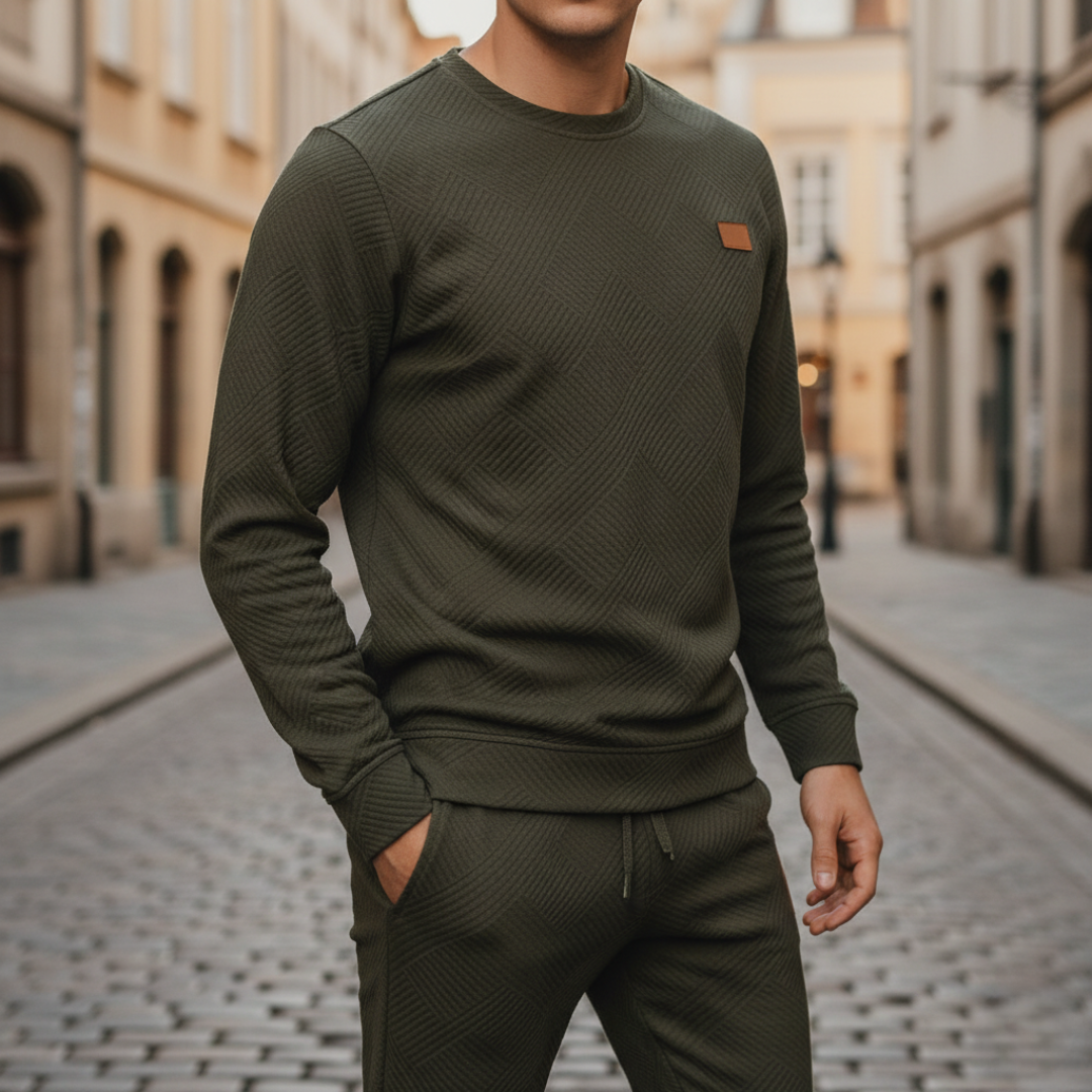 Set Coordinato Uomo Felpa Pantaloni a Trama Geometrica