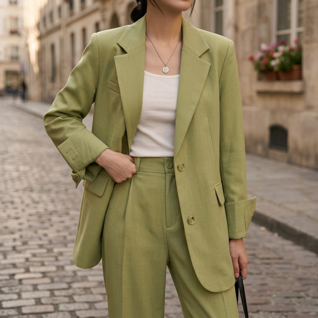 Completo Donna Gessato con Blazer Monopetto e Pantaloni