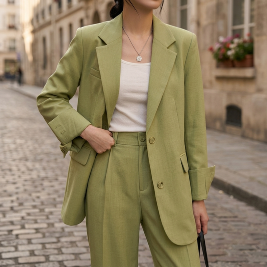 Completo Donna Gessato con Blazer Monopetto e Pantaloni