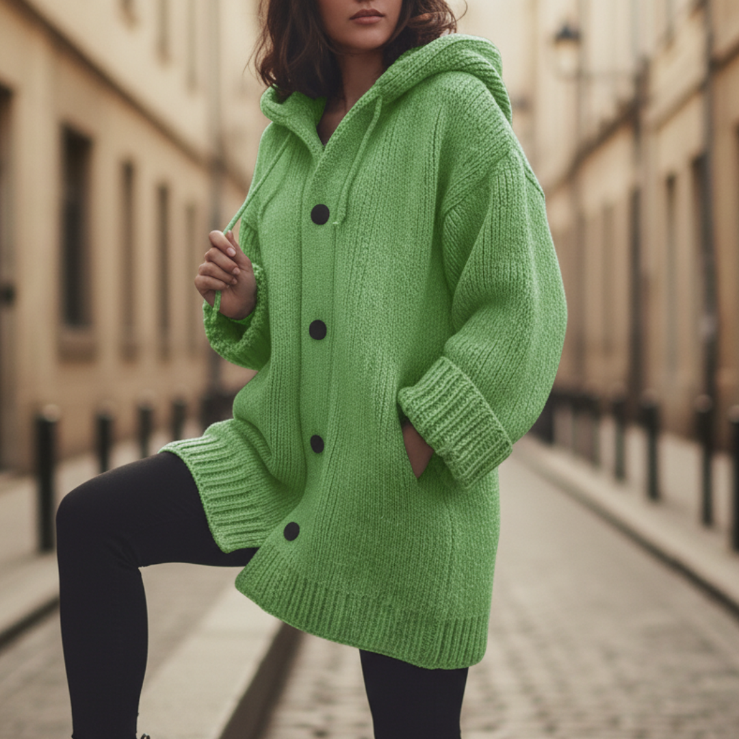 Cardigan Oversize Donna con Cappuccio in Misto Fibre