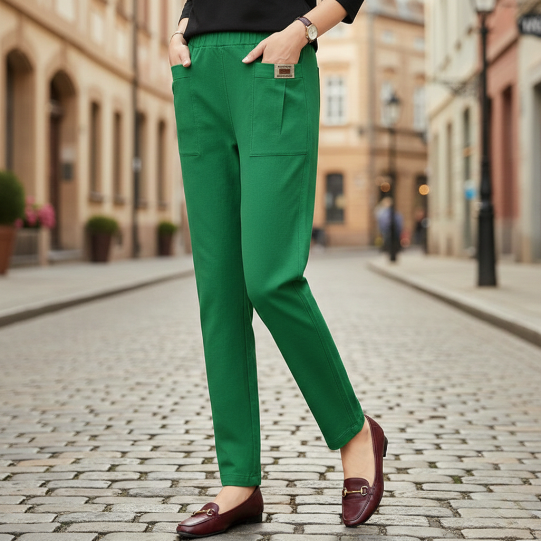 Pantaloni in Cotone e Poliestere con Vita Elasticizzata Donna