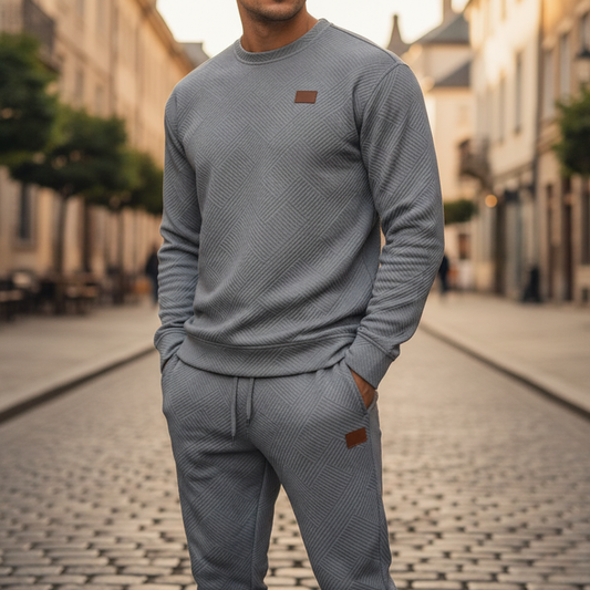 Set Coordinato Uomo Felpa Pantaloni a Trama Geometrica