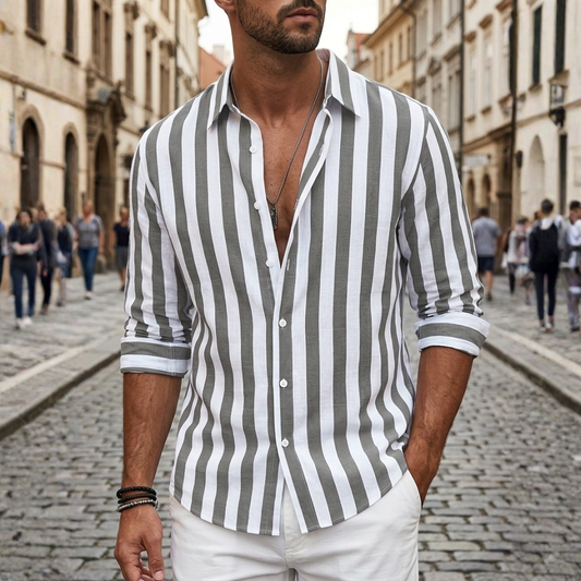 Camicia Uomo Slim Fit a Righe Verticali Bianche