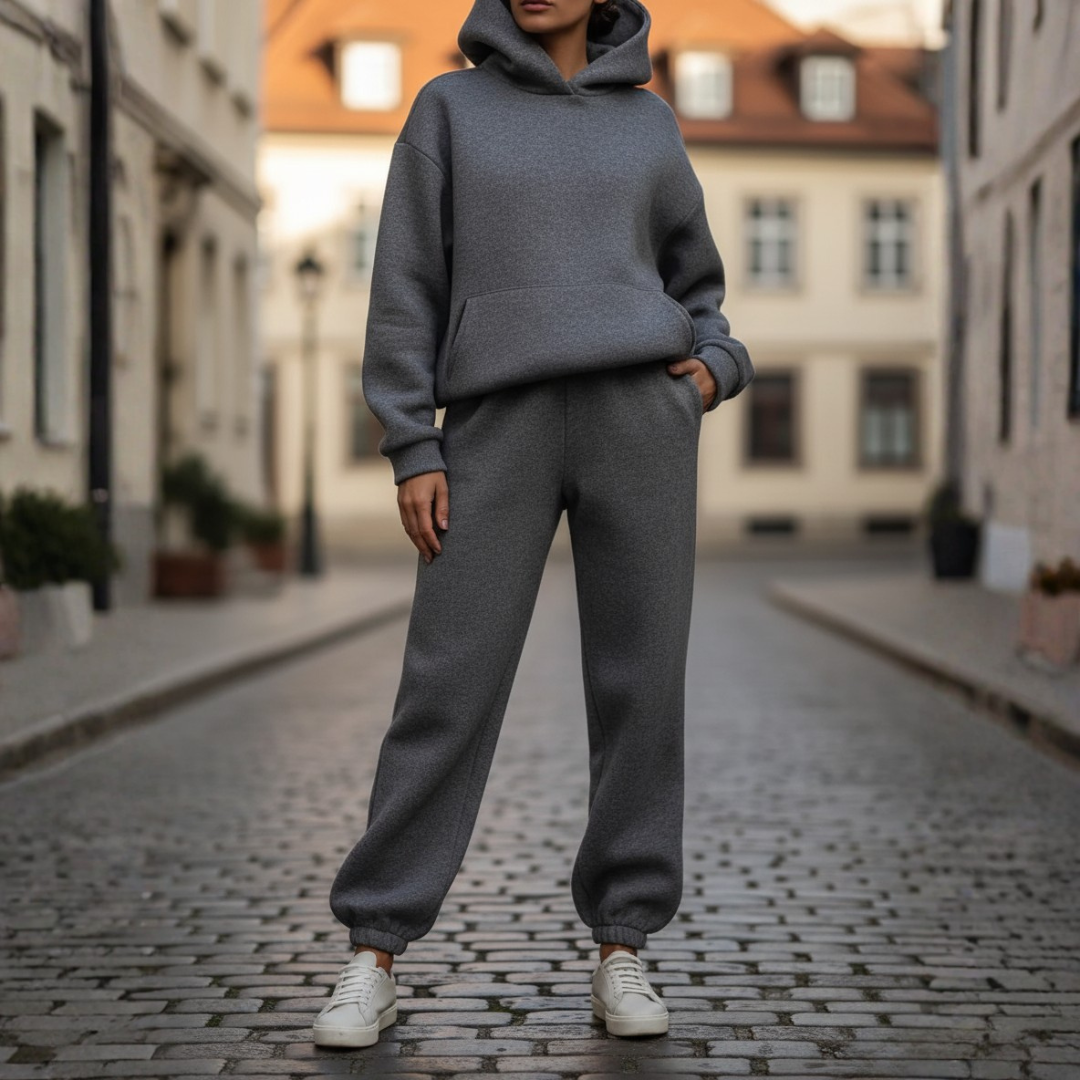 Tuta Donna con Cappuccio Misto Tessuti Elegante Sportiva
