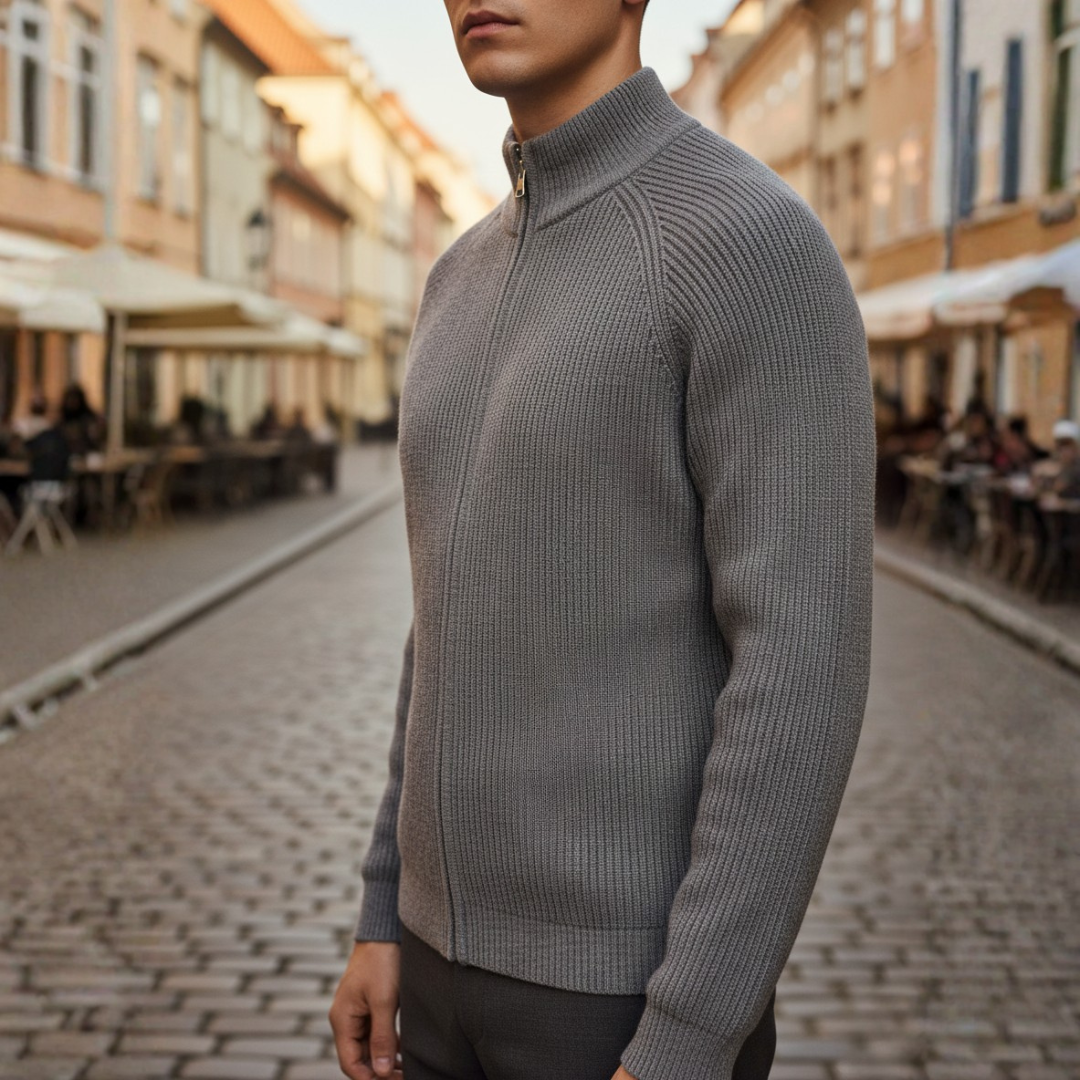 Cardigan Uomo in Filato Morbido con Zip Intera
