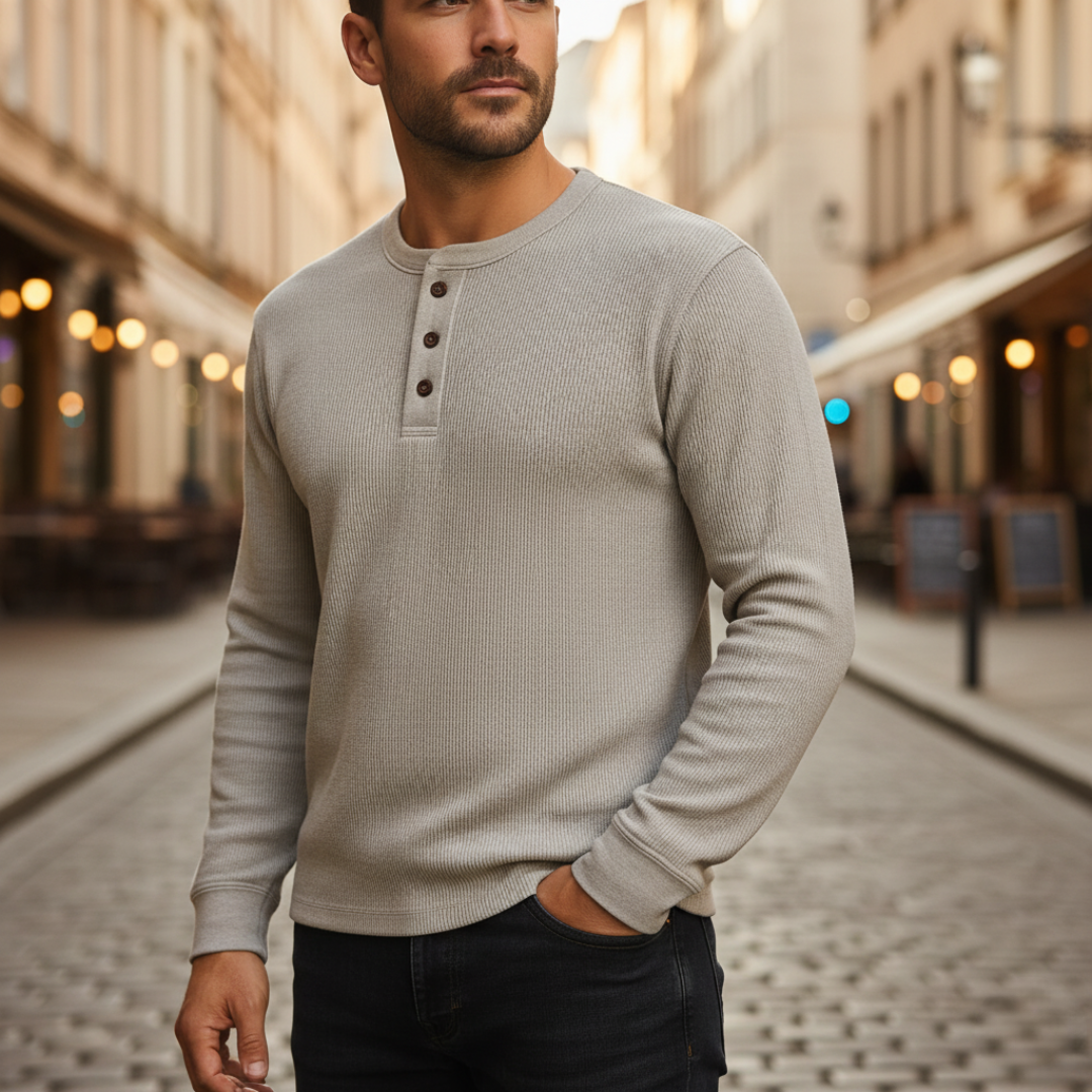 Maglia Henley Uomo Manica Lunga in Maglia