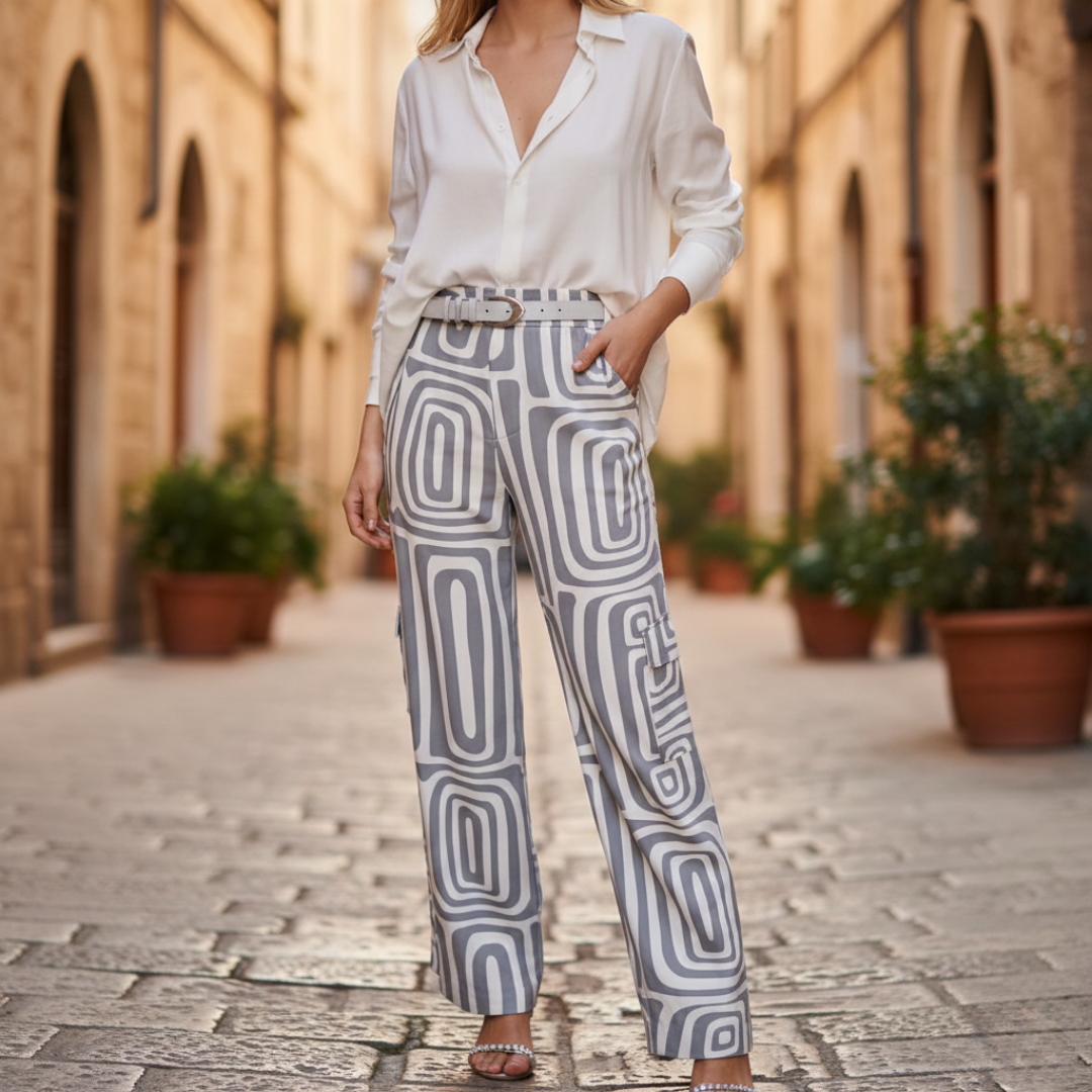 Pantaloni a Vita Alta e Camicia Bianca Set Donna Estivo