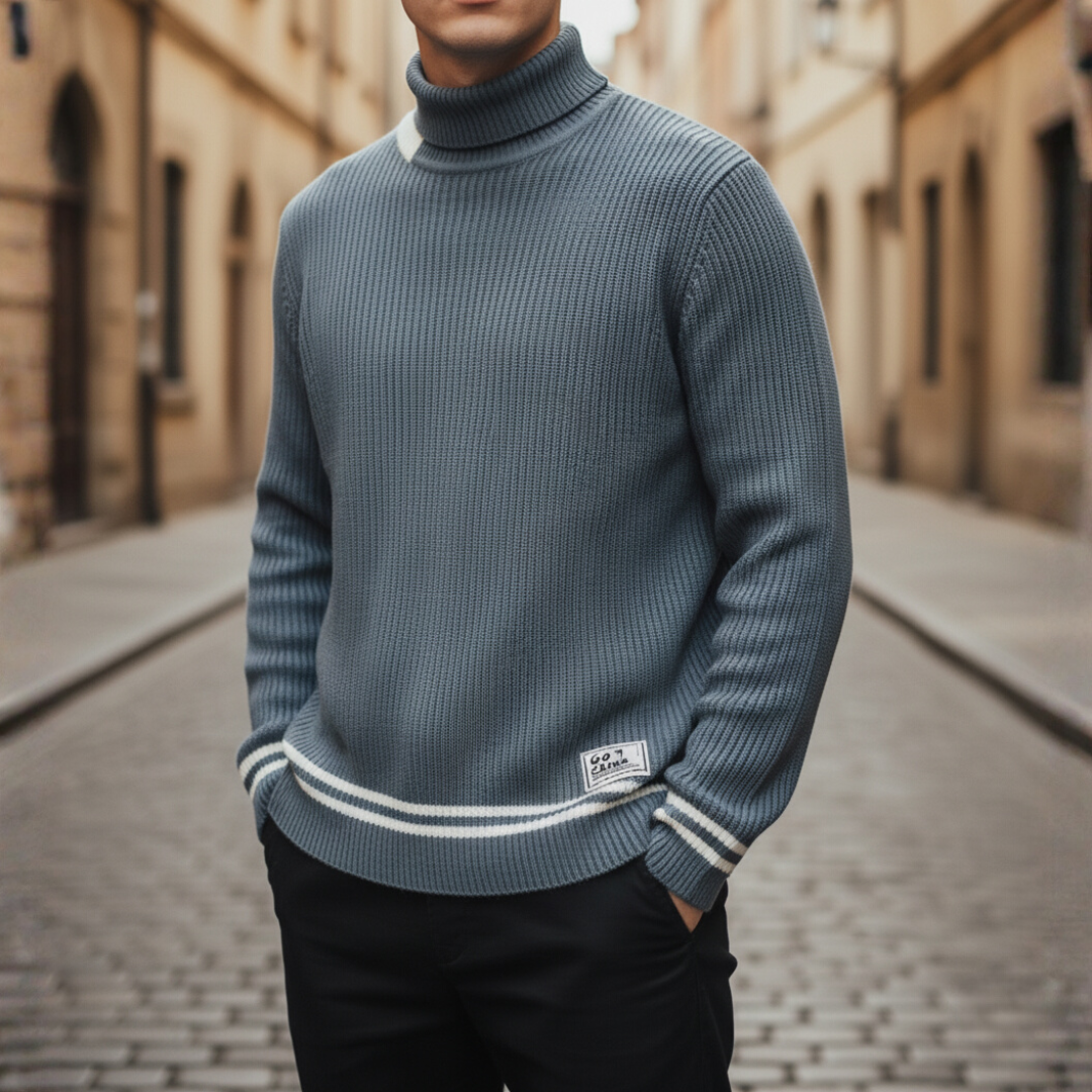 Maglione Uomo Oversize Invernale Maglia Spessa con Dettagli a Righe