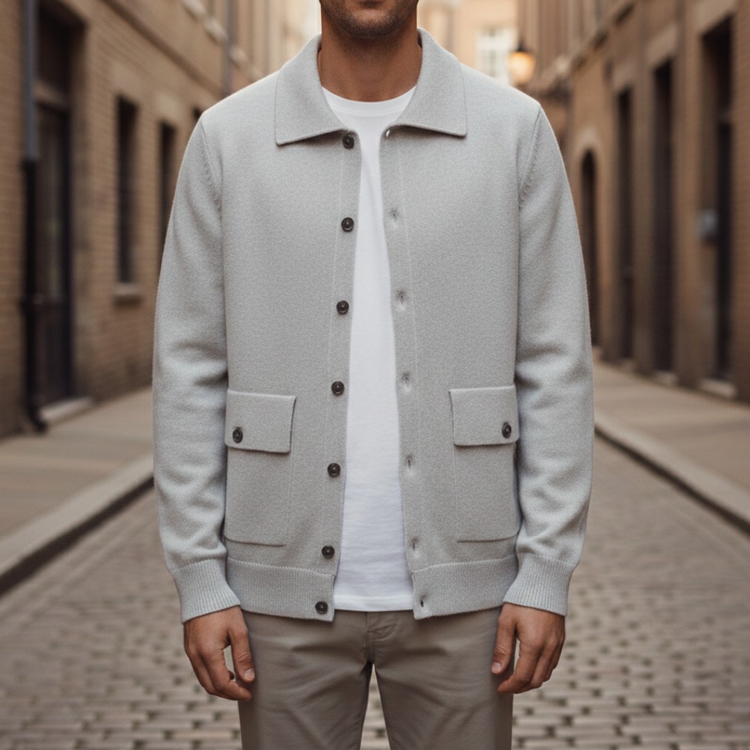 Cardigan in Cashmere a Manica Lunga con Bottoni e Tasche Uomo