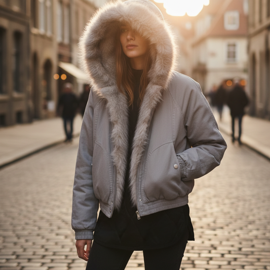 Giacca Bomber Donna con Cappuccio in Tessuto