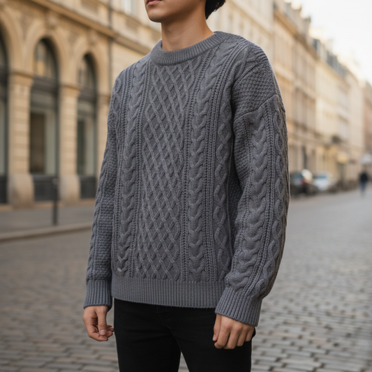 Maglione Uomo a Trecce Girocollo in Filato Morbido