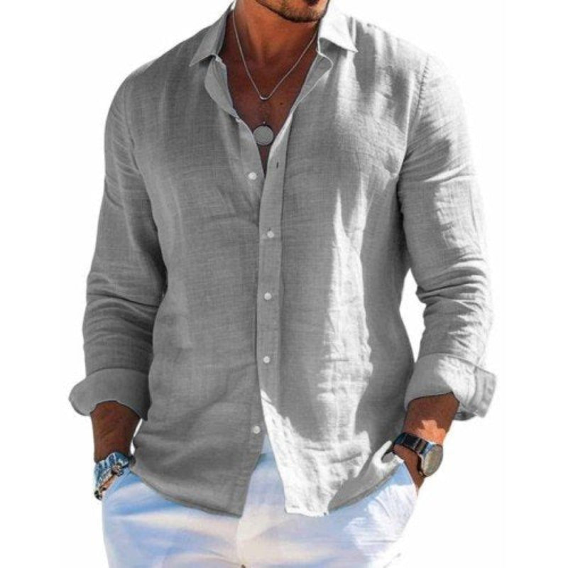 Camicia Uomo In Lino Con Bottoni Casual Estate