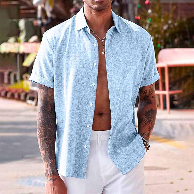 Camicia Uomo Lino Manica Corto con Bottoni – Estiva
