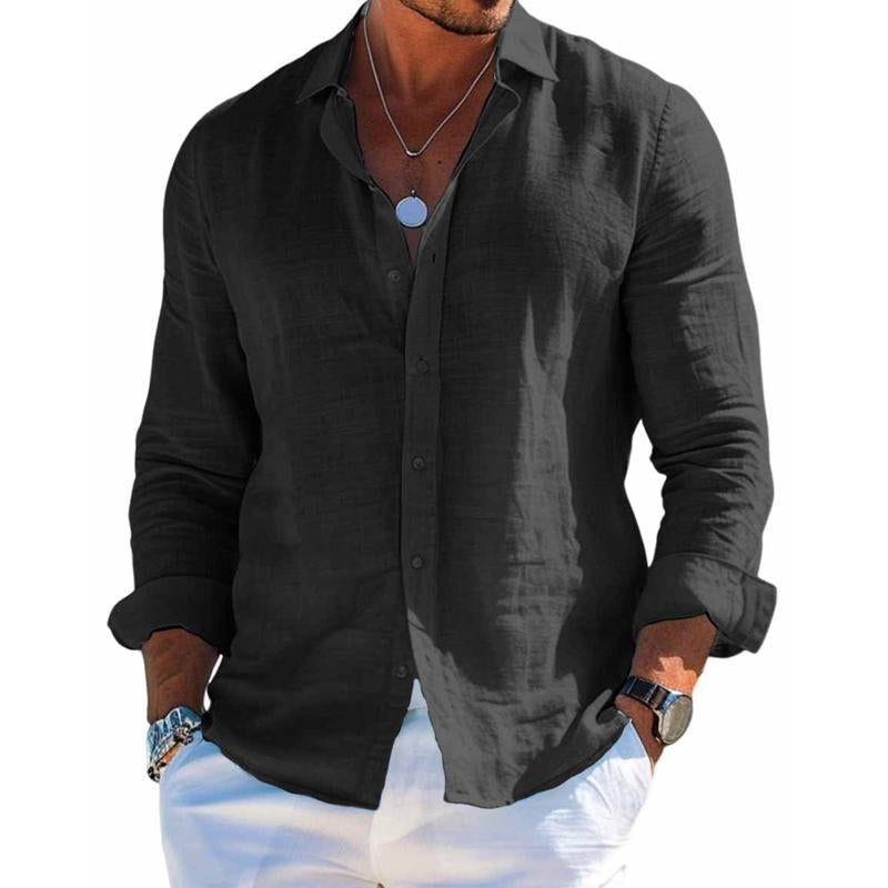 Camicia Uomo In Lino Con Bottoni Casual Estate