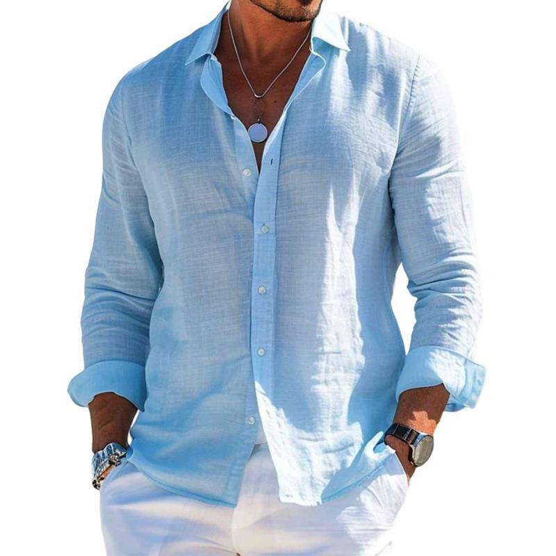Camicia Uomo In Lino Con Bottoni Casual Estate