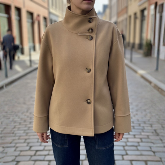 Cappotto Donna con Collo Alto e Bottoni