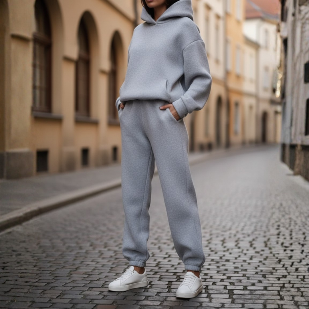 Tuta Donna con Cappuccio Misto Tessuti Elegante Sportiva